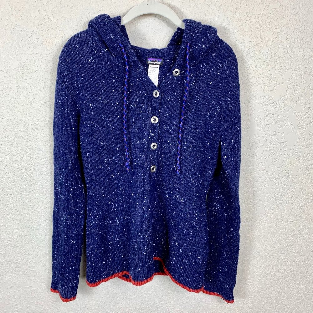 Patagonia Blue Ranchero Wool Hooded Sweater MD